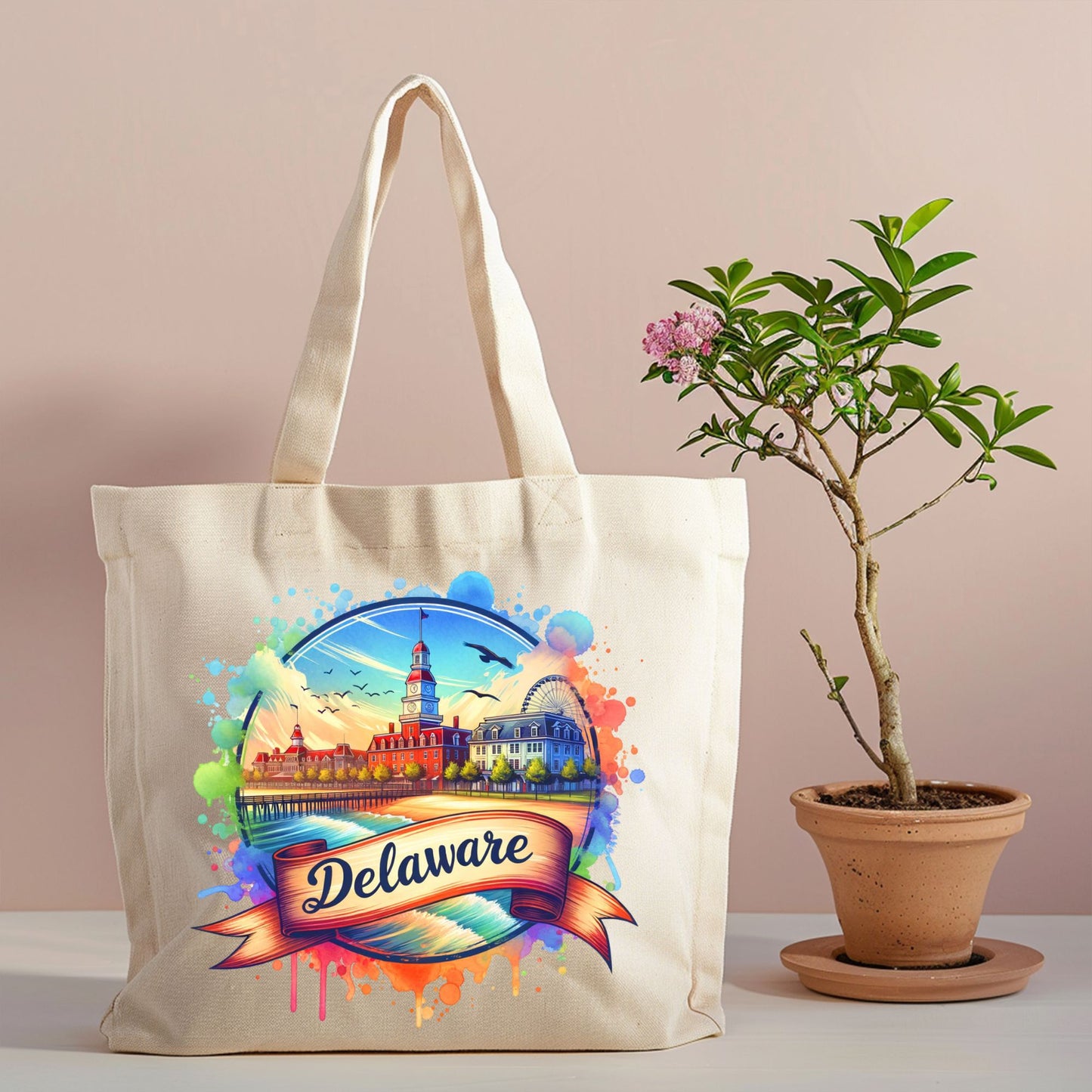 Delaware Coastal Landmark Canvas Tote Bag