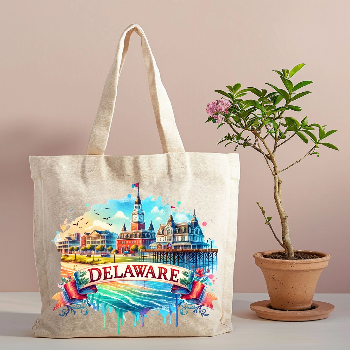 Delaware Coastal Landmark Canvas Tote Bag