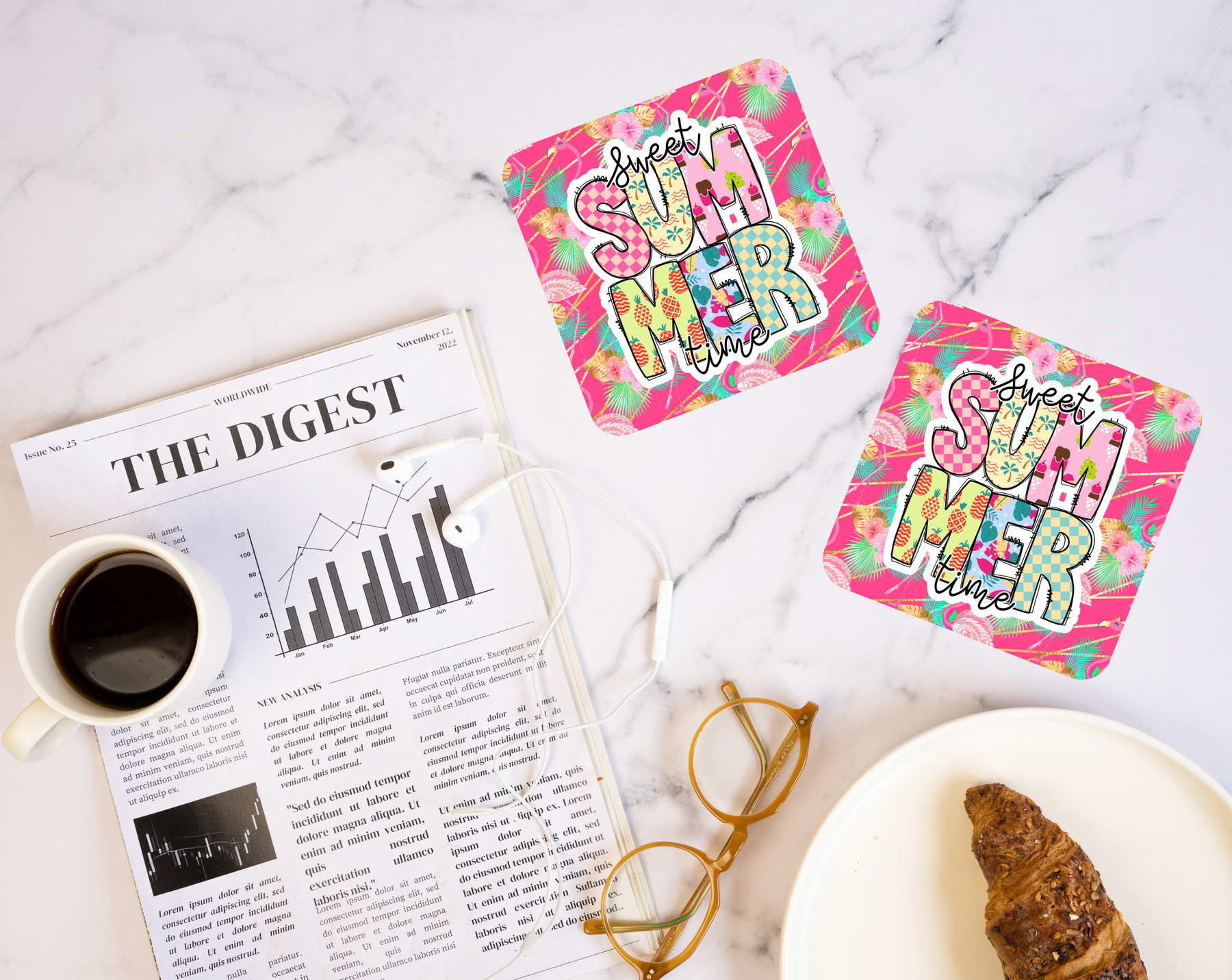Sweet Summer Time coaster with colorful tropical flamingo design