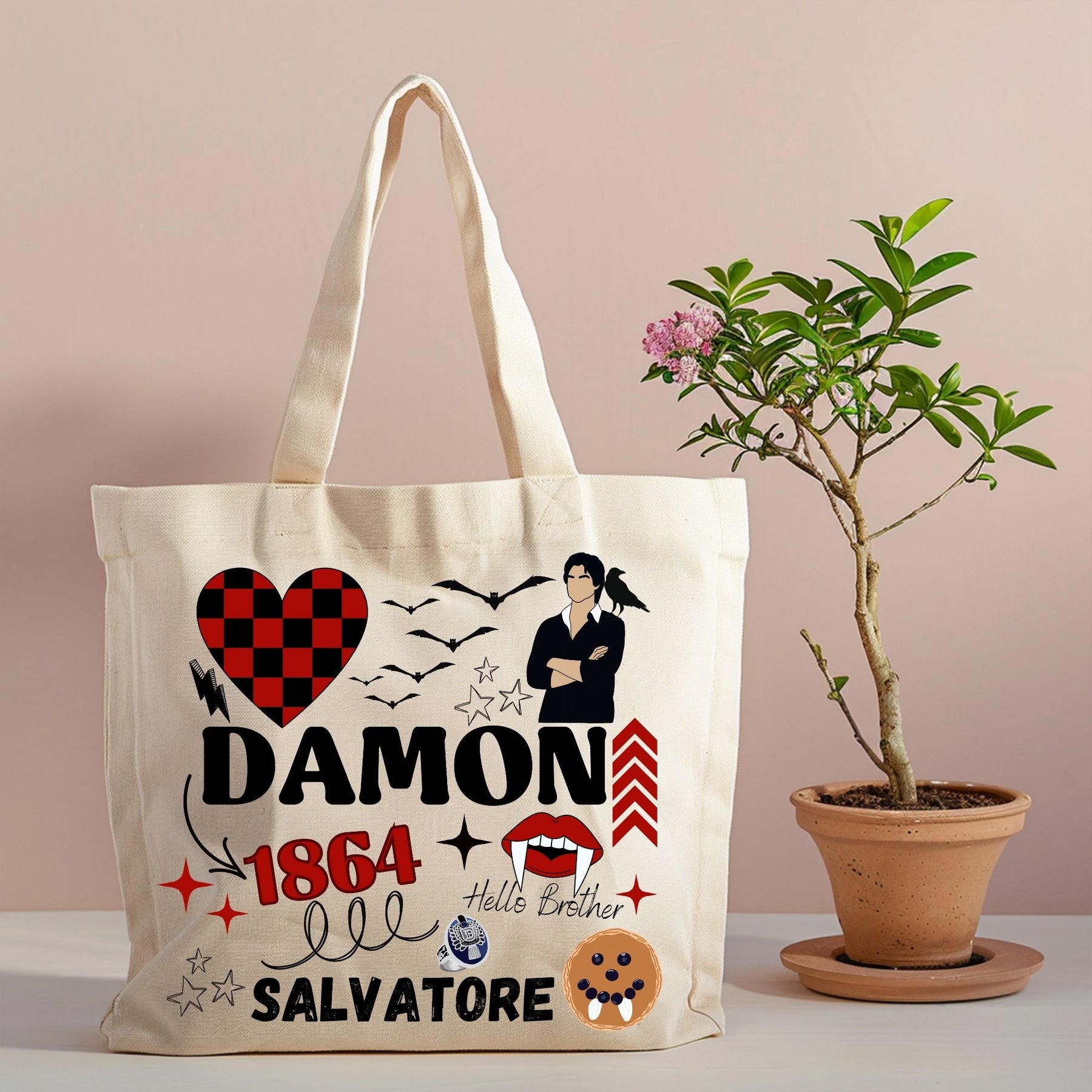 Vampire antihero aesthetic canvas tote with dark fan design
