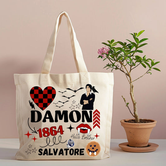 Damon Salvatore Aesthetic Canvas Tote Bag – Hello Brother Edition
