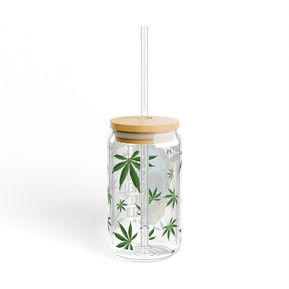 16oz Sipper Glass – "My Soul Smells Like Weed" Skull & Cannabis Design