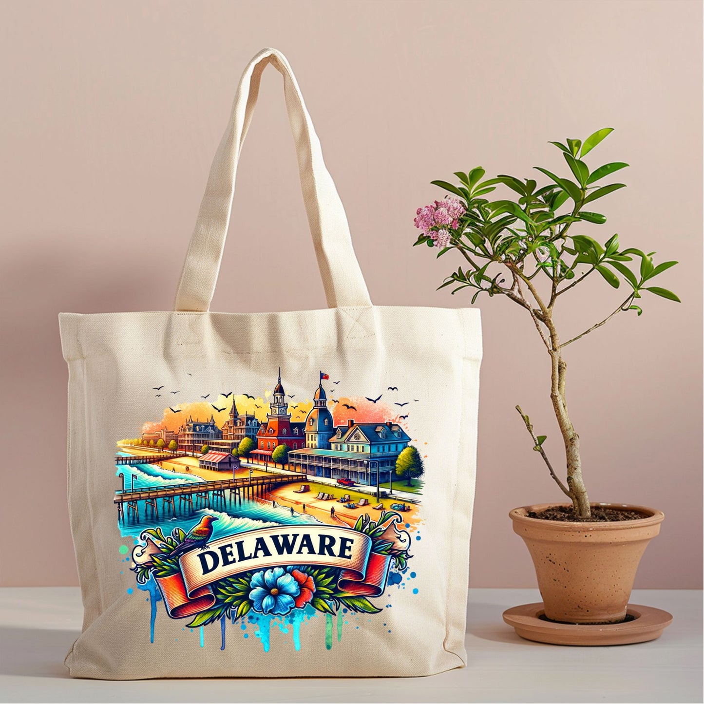 Delaware Coastal Landmark Canvas Tote Bag