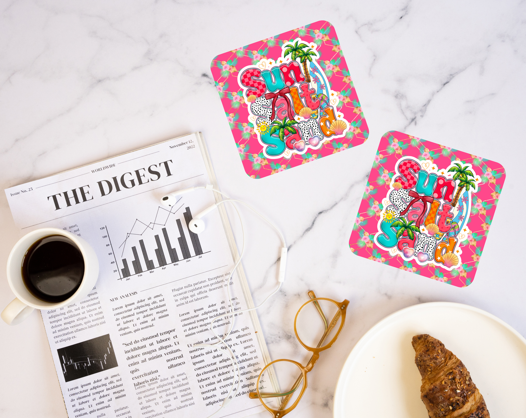 Sun Salt Sand coaster with colorful coastal beach design