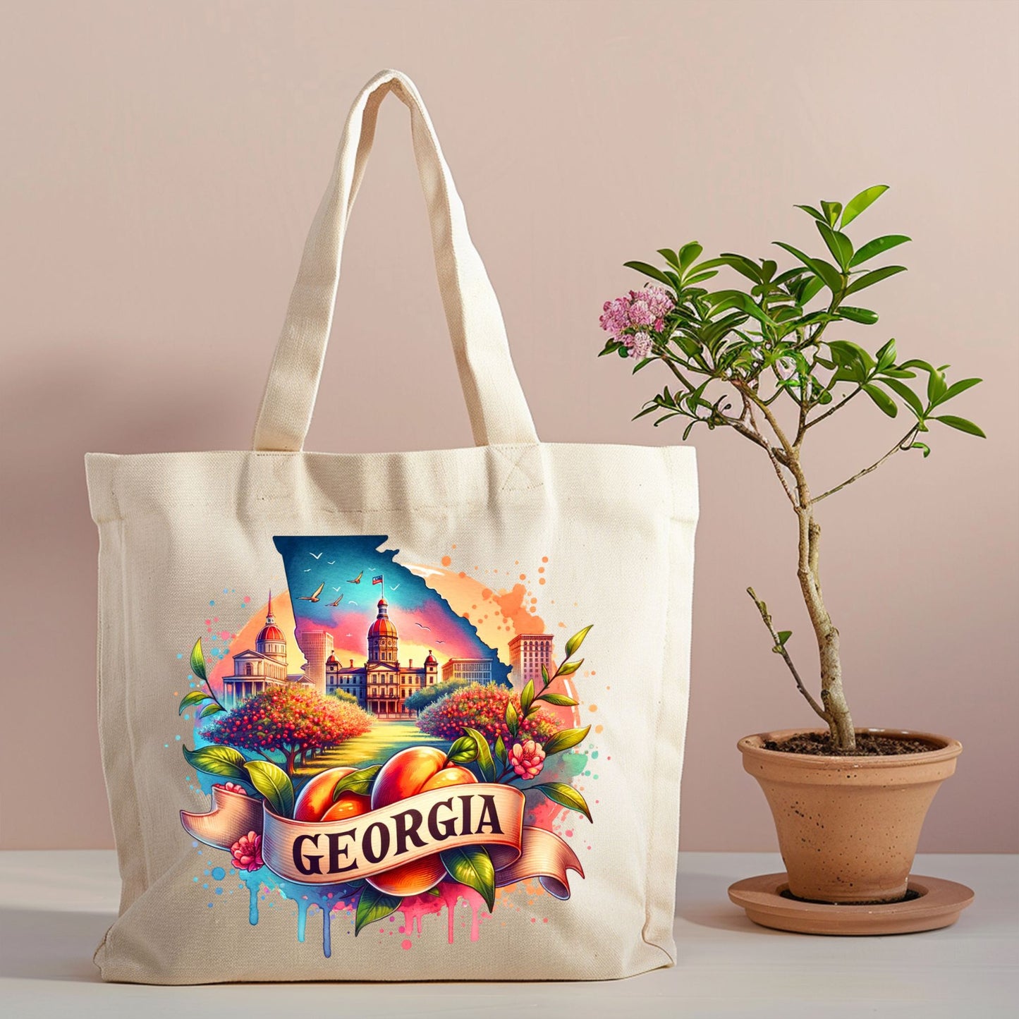 Georgia Peach State Canvas Tote Bag