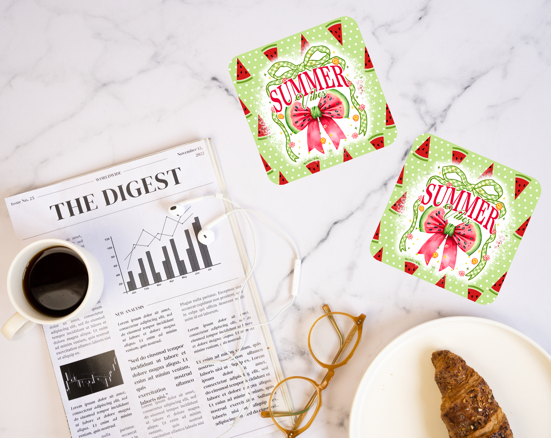 Watermelon Bow Polka Dot coaster with fresh summer design