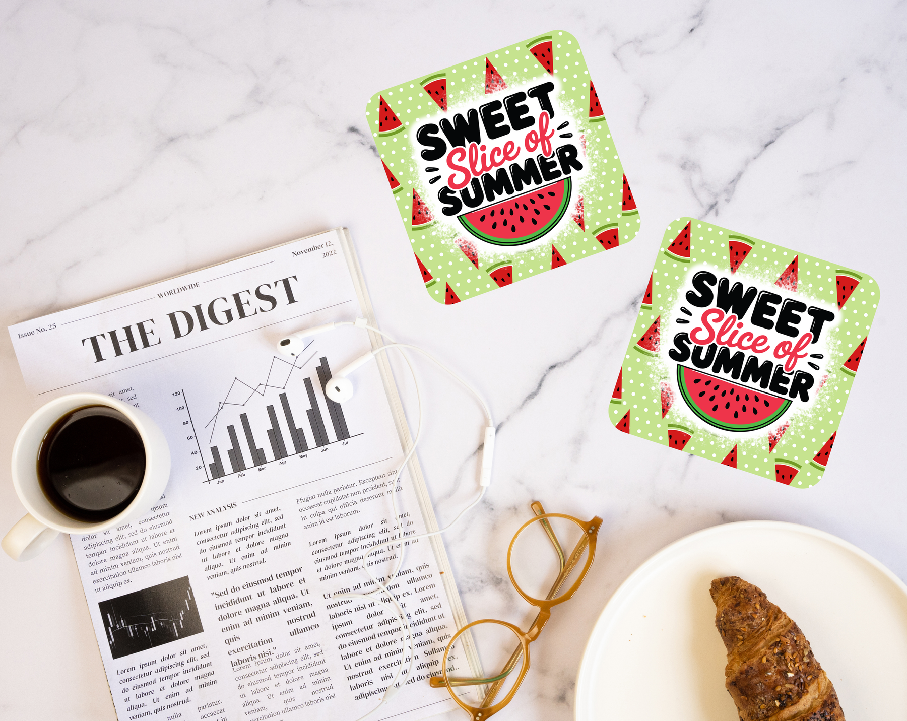 Sweet Slice of Summer watermelon coaster with fresh fruit design