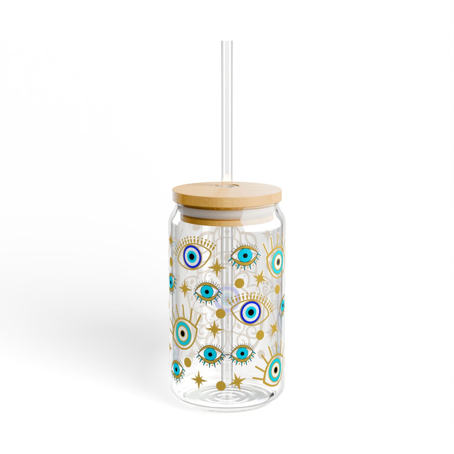 Evil Eye Hamsa Sipper Glass — 16oz Tumbler with Straw (Protective Boho Drinkware)