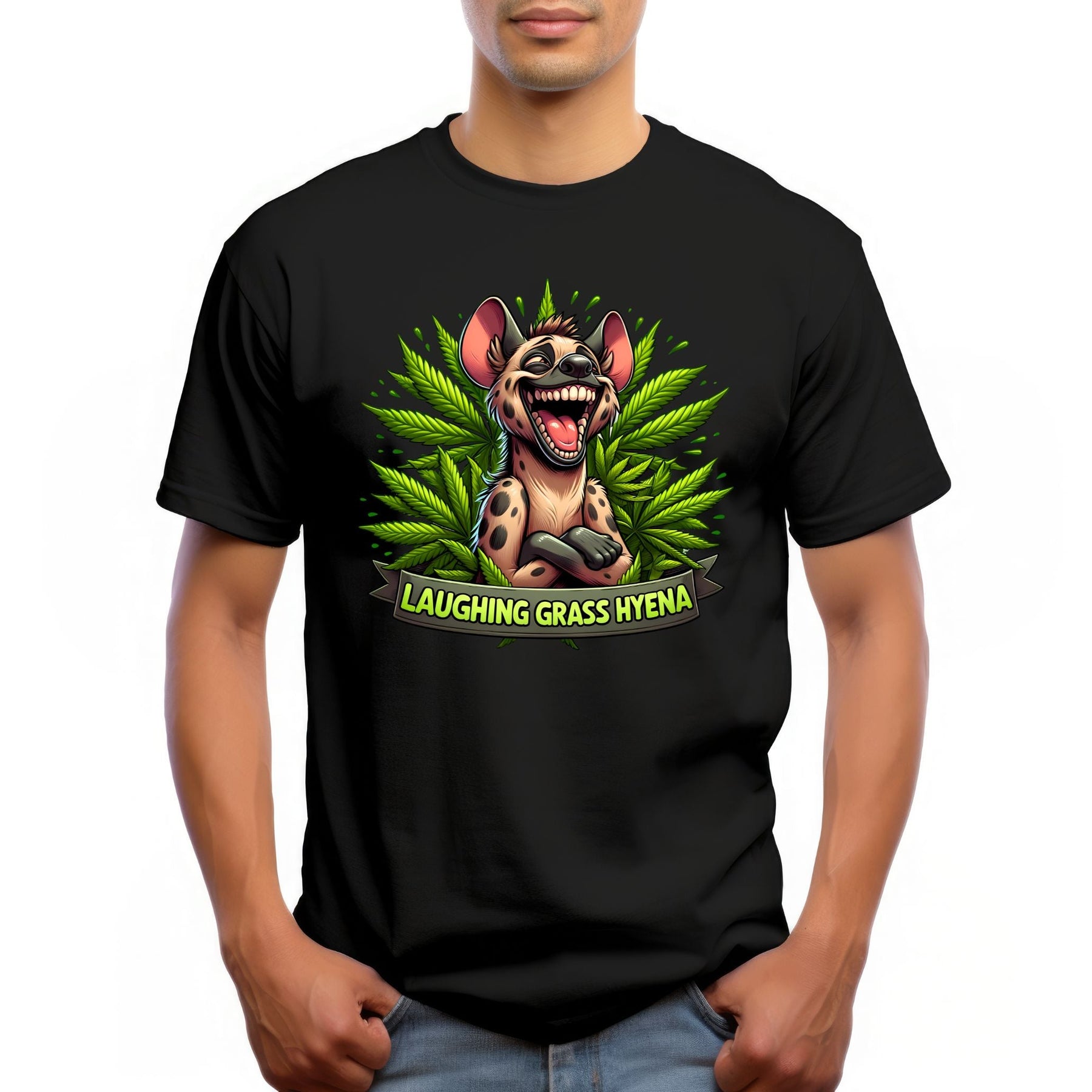 Laughing Grass Hyena T-Shirt – Funny Cannabis Animal Graphic Tee