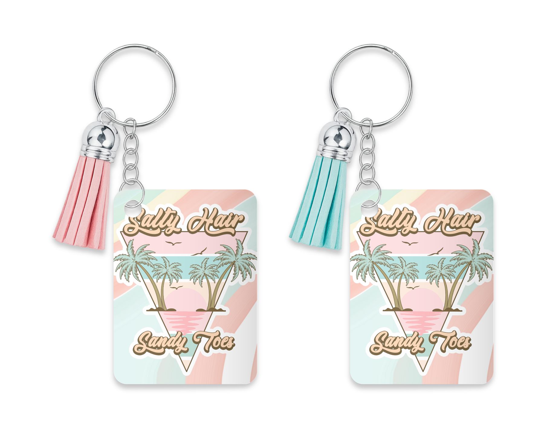 Salty Hair Sandy Toes acrylic beach keychain