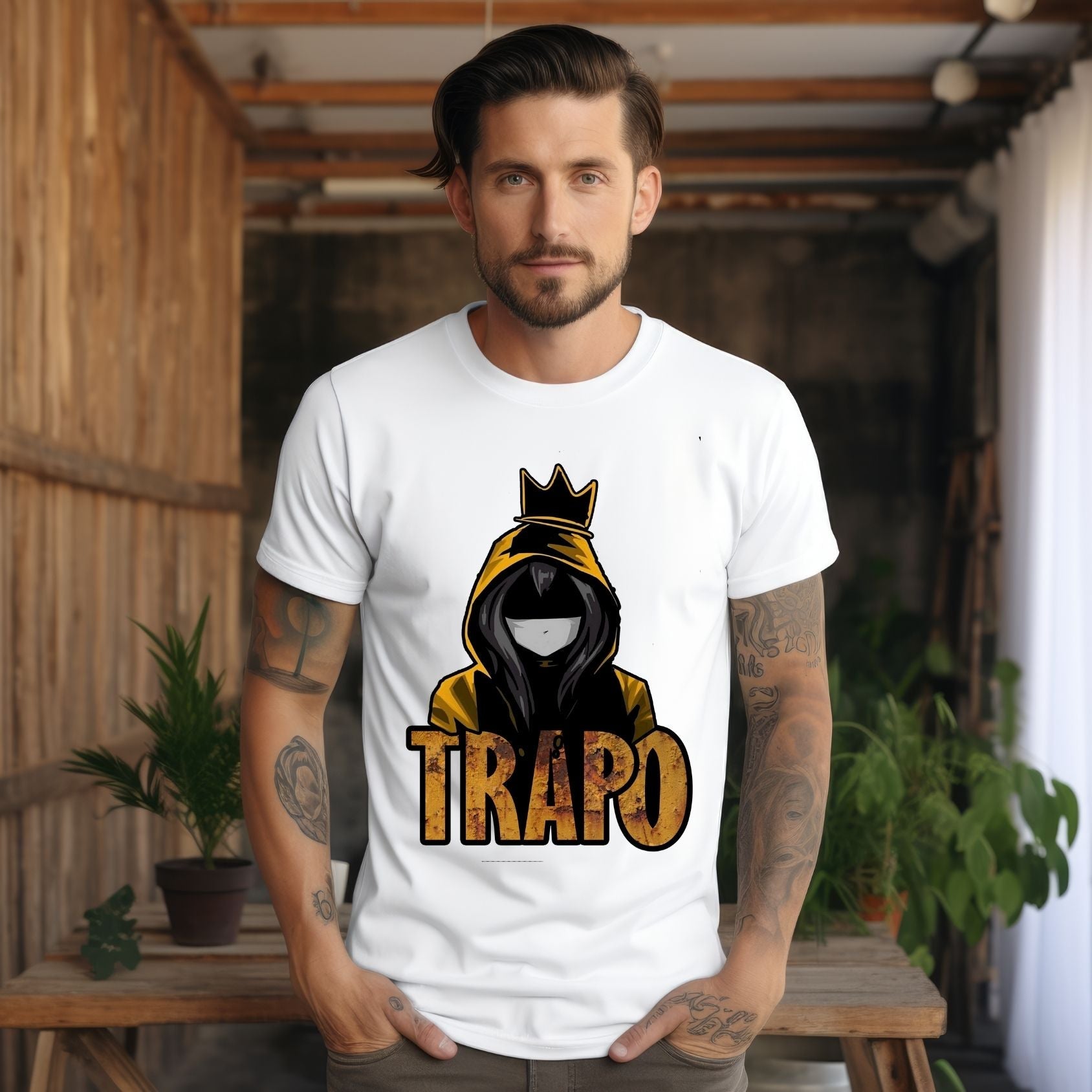 Trapo Hooded Figure T-Shirt – Crowned Urban Streetwear Graphic Tee