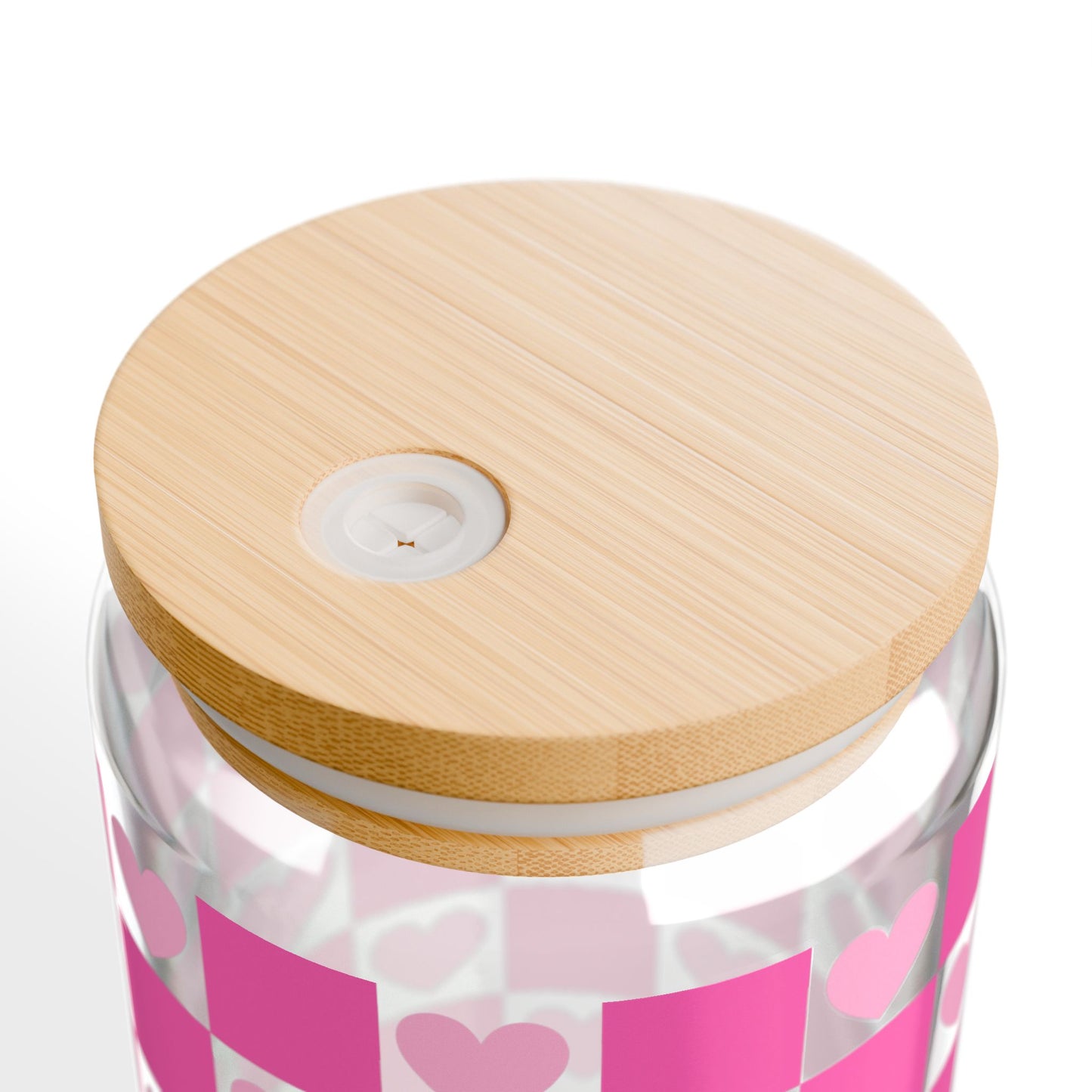16oz Heart Checker Sipper Glass — Pink Plaid Drink Tumbler with Straw