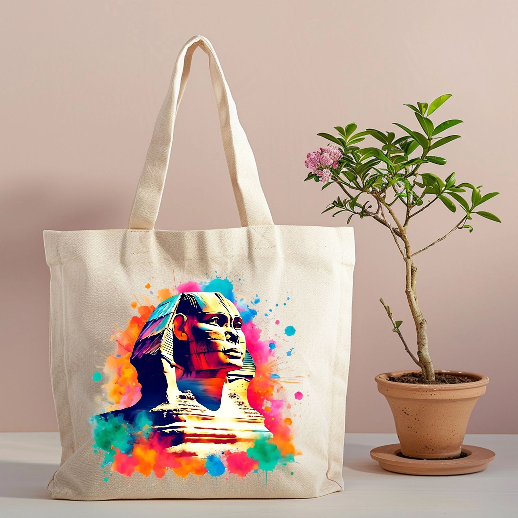 Great Sphinx of Giza watercolor canvas tote with Egypt design