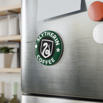 Slytherin Coffee Round Button Magnet — Wizarding House Fan Pin