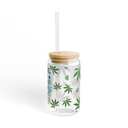 16oz Sipper Glass – "My Soul Smells Like Weed" Skull & Cannabis Design