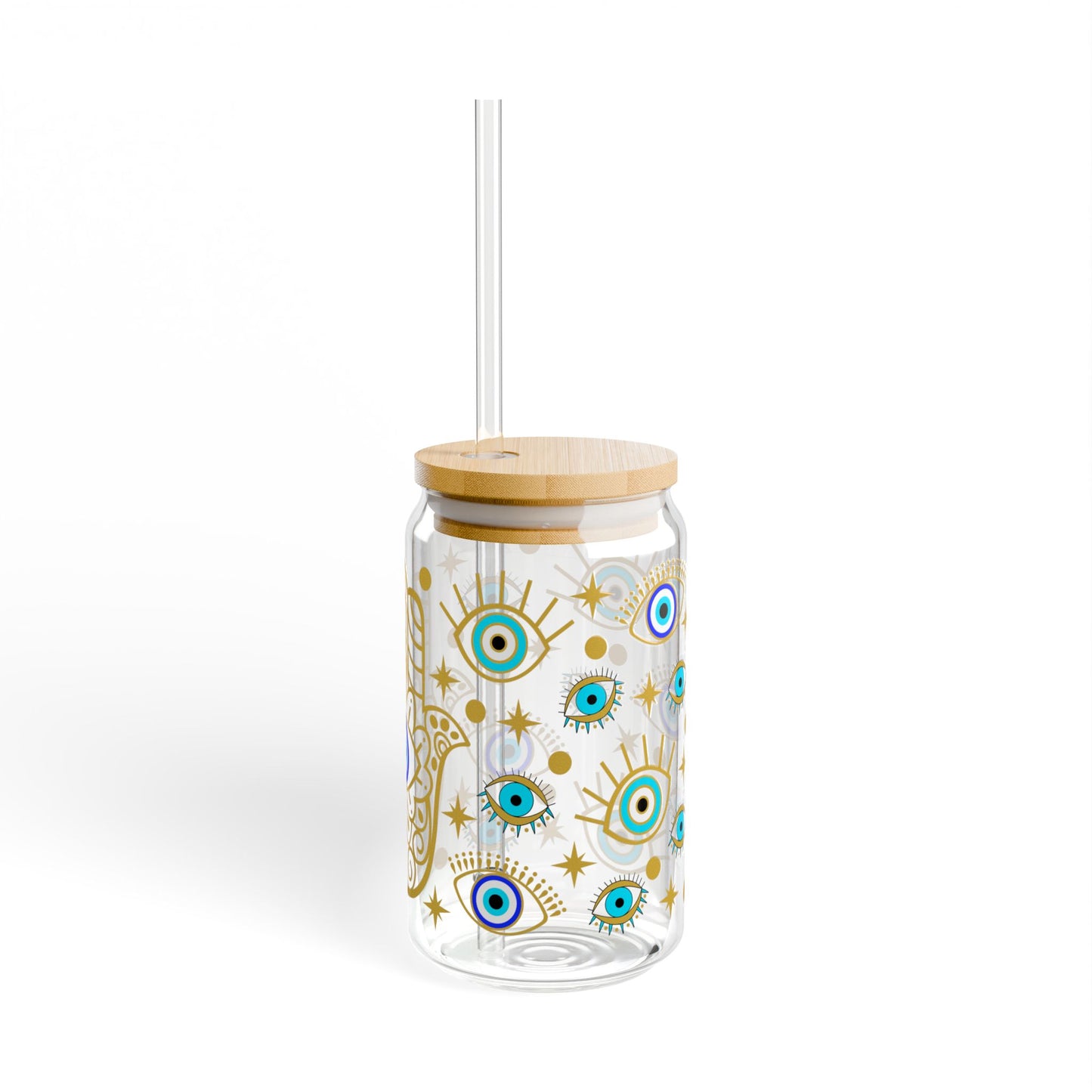 Evil Eye Hamsa Sipper Glass — 16oz Tumbler with Straw (Protective Boho Drinkware)