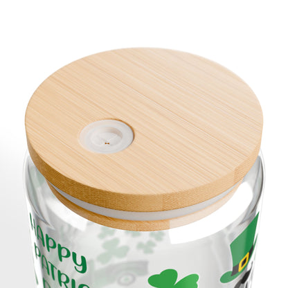 St. Patrick's Day 16oz Sipper Glass — "Feeling Lucky" Shamrock Drink Jar