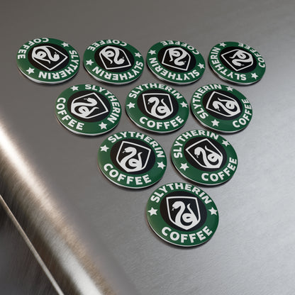 Slytherin Coffee Round Button Magnet — Wizarding House Fan Pin