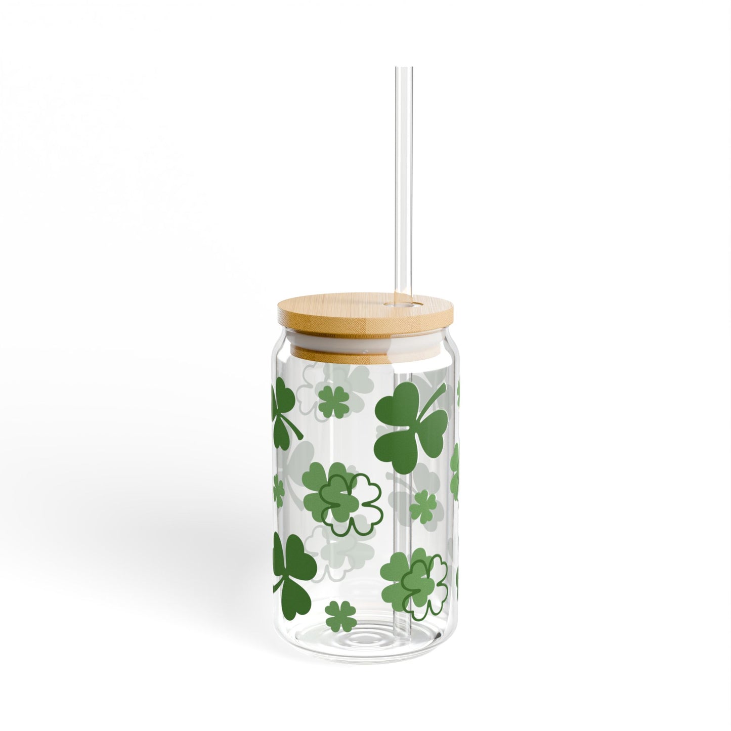 16oz Clover Sipper Glass — St. Patrick’s Day Shamrock Drink Jar