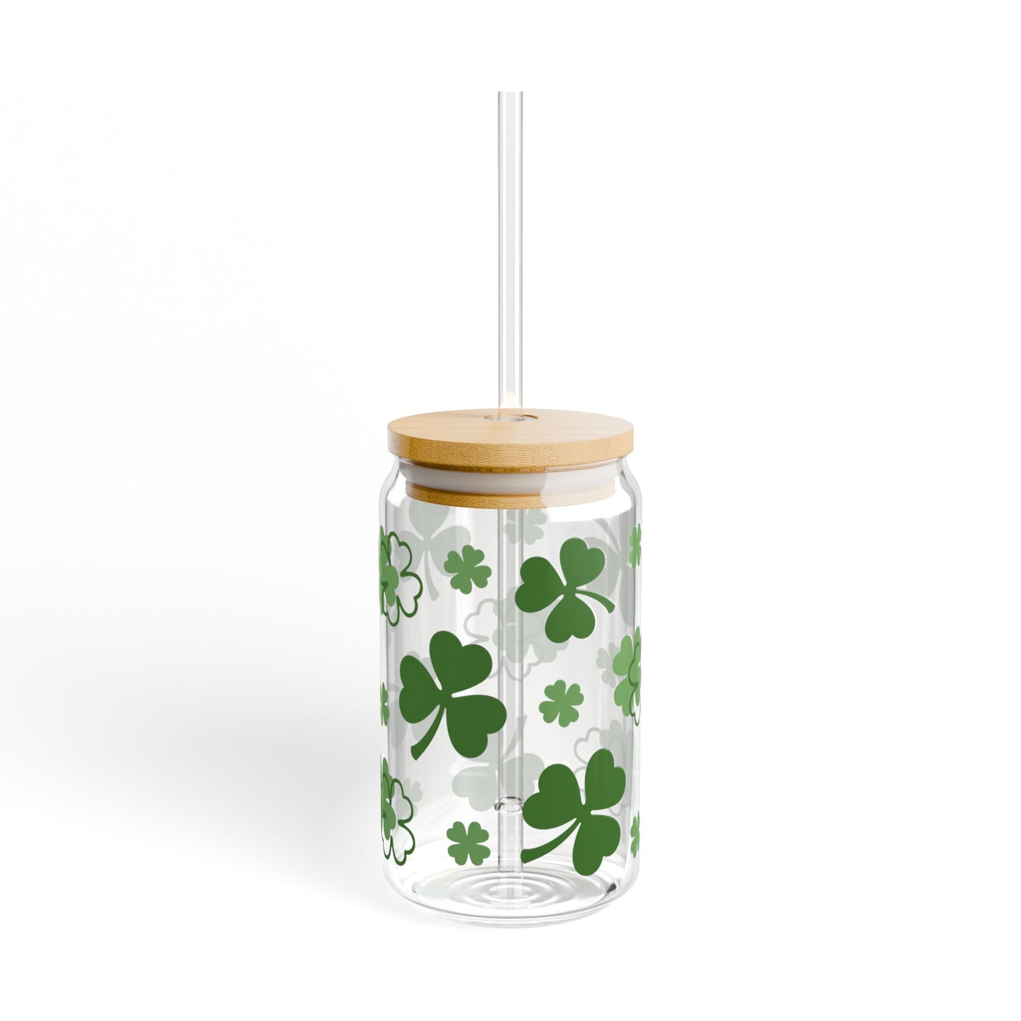 16oz Clover Sipper Glass — St. Patrick’s Day Shamrock Drink Jar