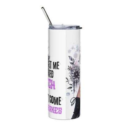 Gothic Floral Girl Tattoo Design, "Don't Mess With Me" Travel Cup