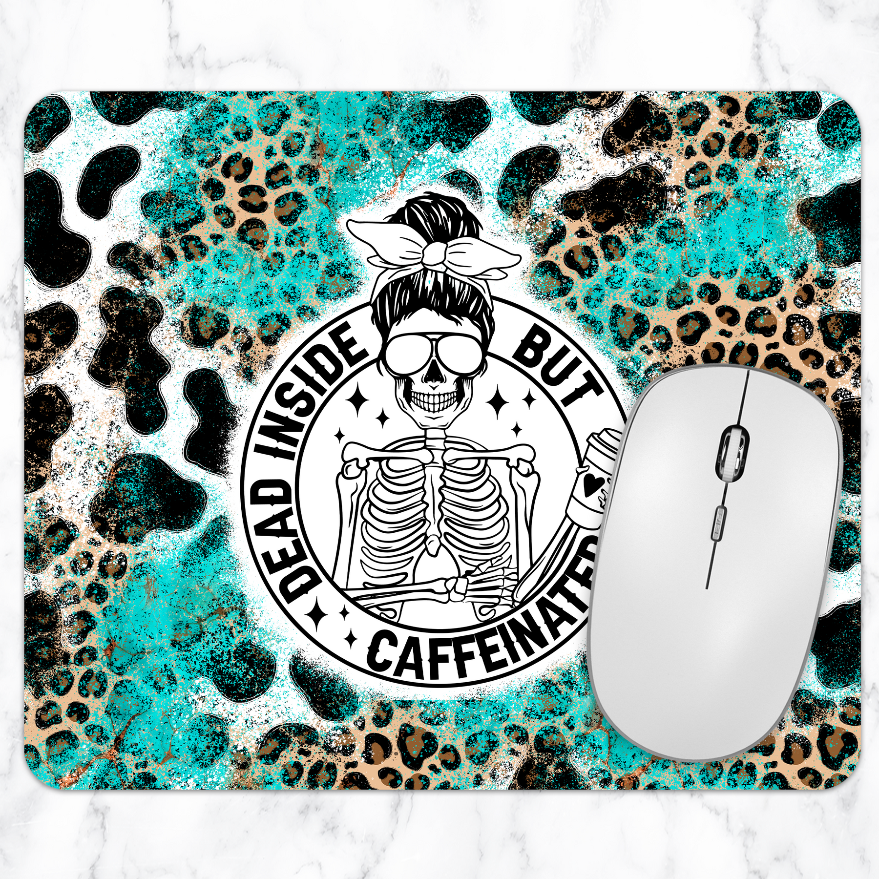 Dead Inside But Caffeinated skeleton coffee mouse pad