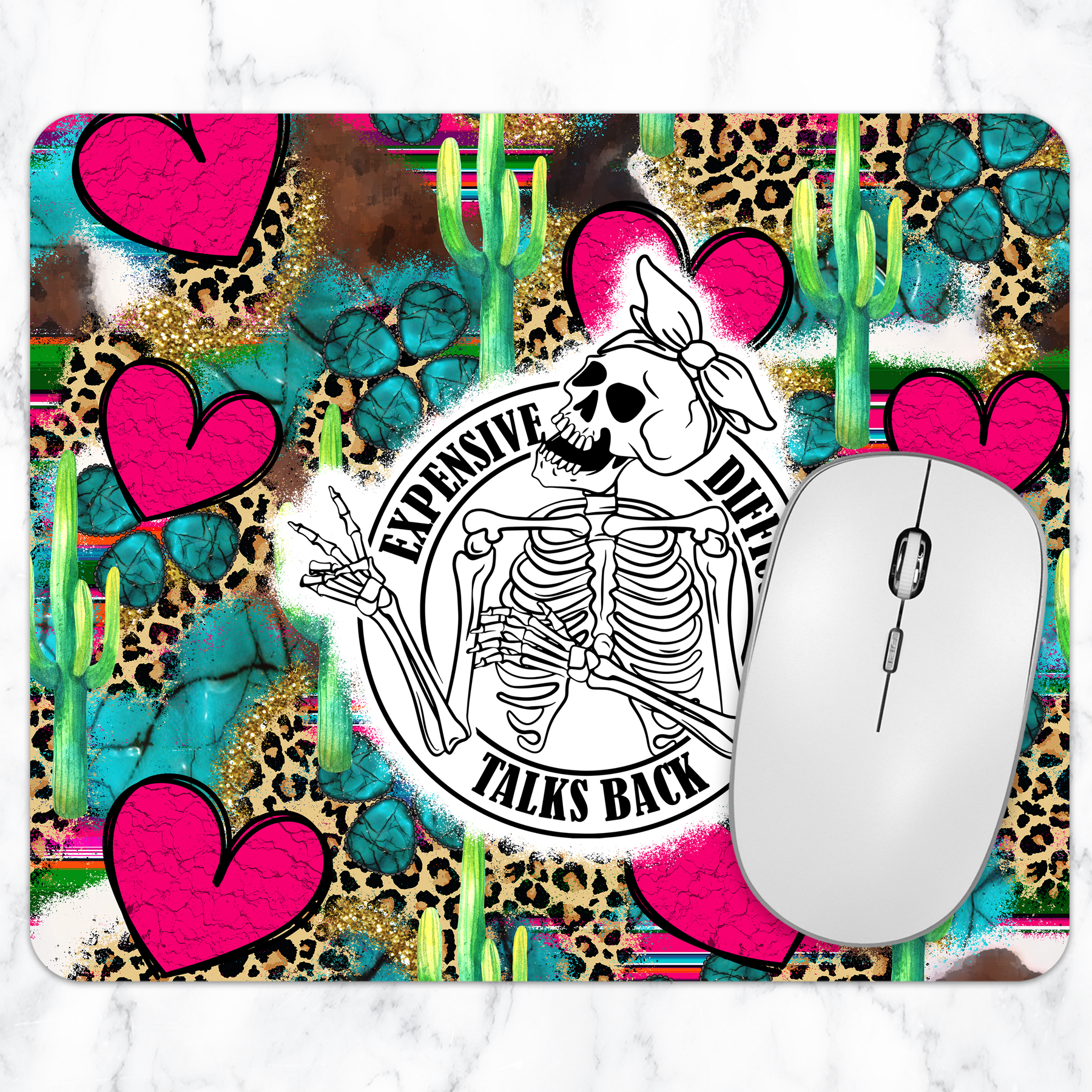 Expensive Difficult & Talks Back western skeleton mouse pad