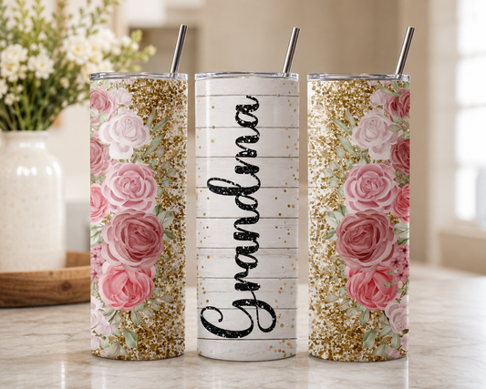Personalized Floral Name 20oz Skinny Tumbler