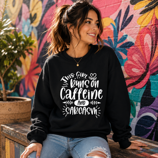 Caffeine & Sarcasm graphic apparel model view