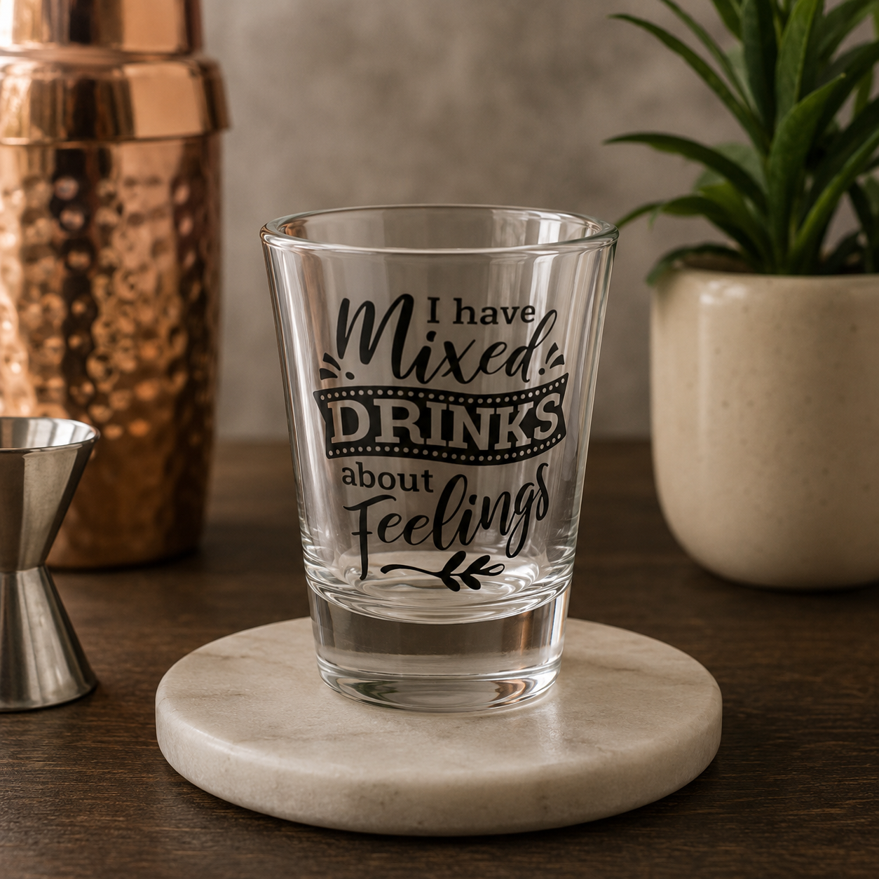 "I Have Mixed Drinks About Feelings" Funny Shot Glass