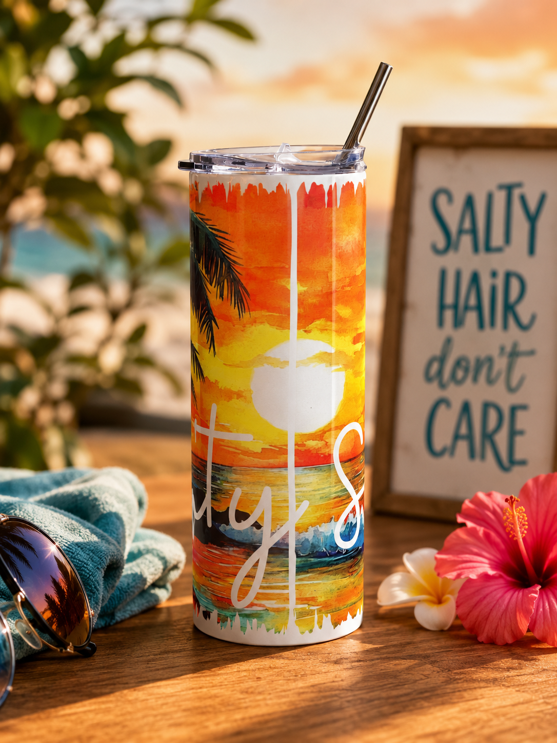 Salty Sunset Beach 20oz Skinny Tumbler