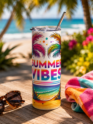 Summer Vibes 20oz tropical palm beach tumbler
