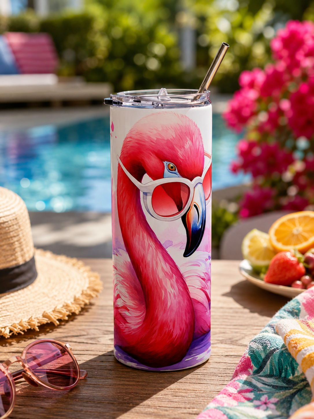 Pink Flamingo with Sunglasses 20oz Skinny Tumbler