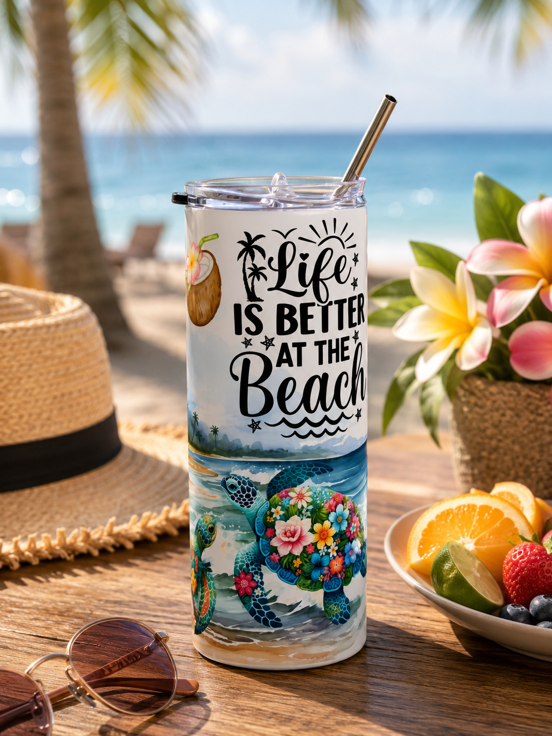 Life Is Better at the Beach Sea Turtle 20oz Skinny Tumbler