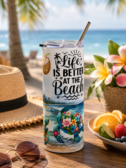 Life Is Better at the Beach Sea Turtle 20oz Skinny Tumbler