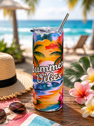 Summer Vibes 20oz tropical beach sunset tumbler