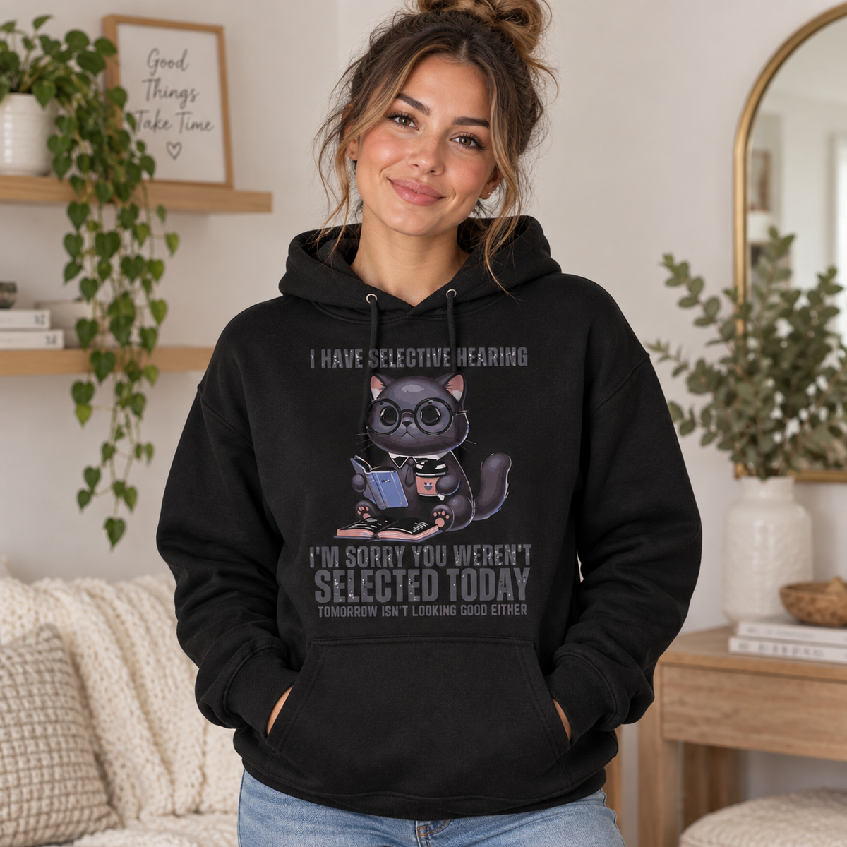 Selective Hearing Cat apparel mockup