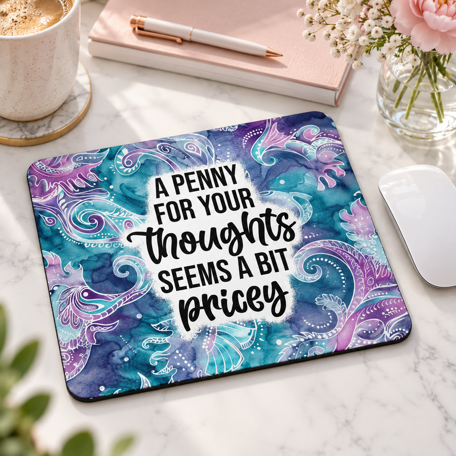 A Penny for Your Thoughts Mouse Pad – Funny Watercolor Desk Decor