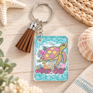 Always Salty keychain with brown tassel