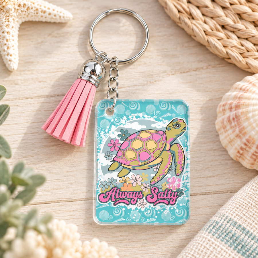Always Salty Acrylic Keychain – Funny Beach Key Ring