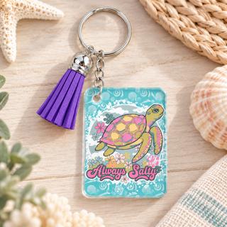 Always Salty keychain with purple tassel