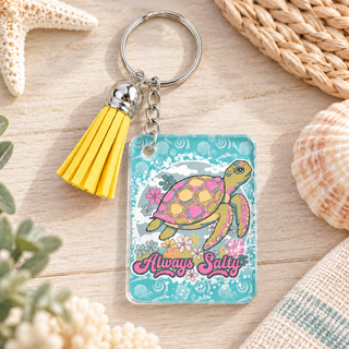 Always Salty keychain with yellow tassel