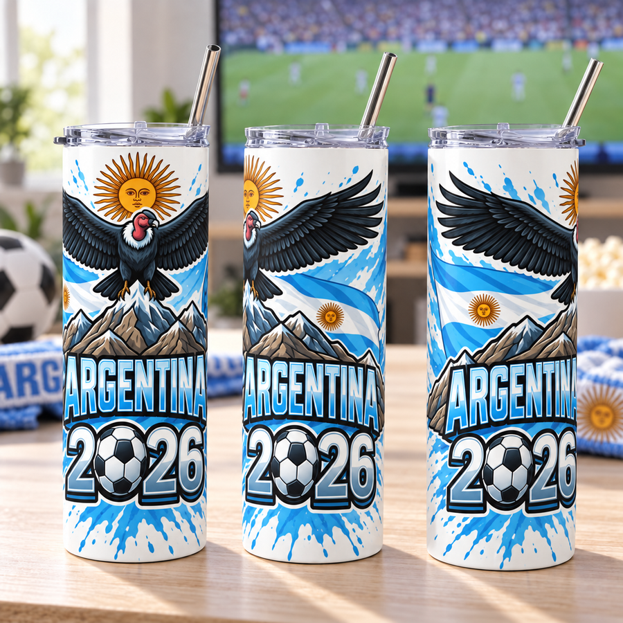 Argentina 2026 Football Tumbler – Insulated Soccer Drinkware