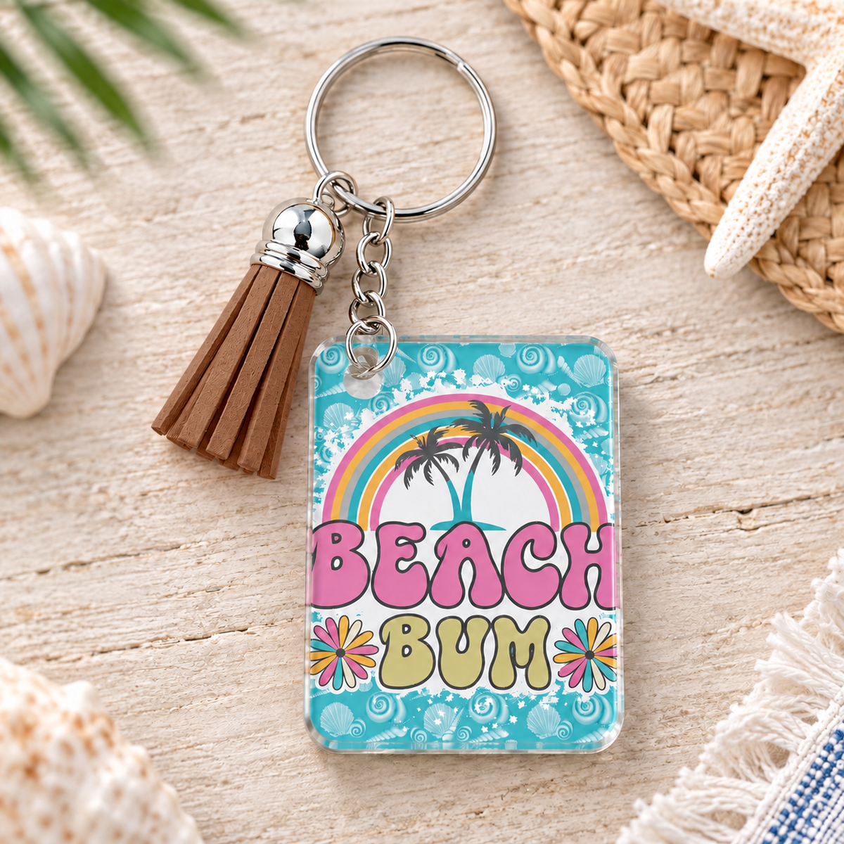 Beach Bum keychain with brown tassel