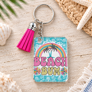 Beach Bum keychain with hot pink tassel