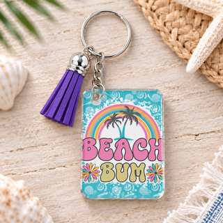 Beach Bum keychain with purple tassel