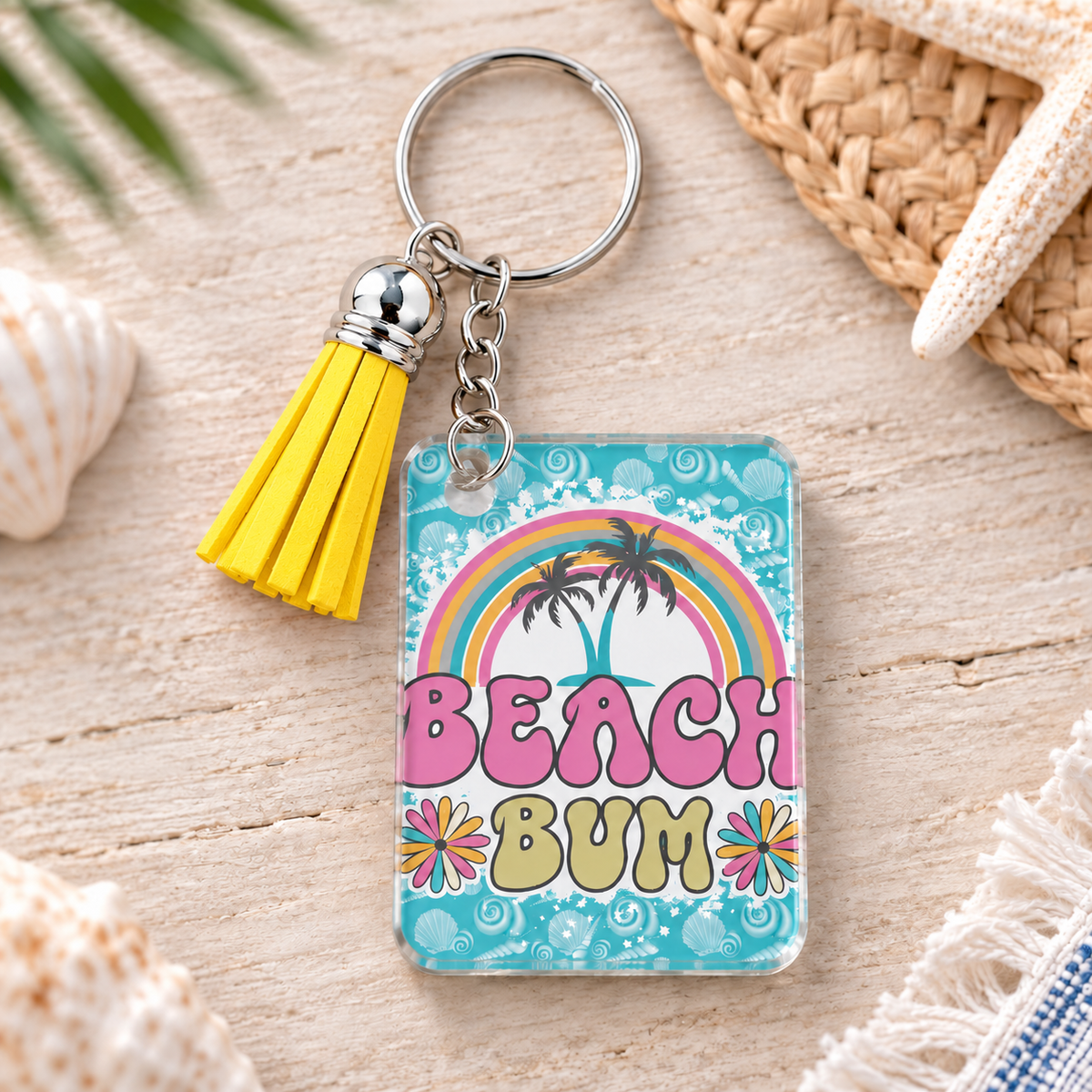 Beach Bum keychain with yellow tassel