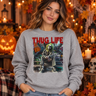 Beetlejuice Thug Life women’s grey crewneck mockup