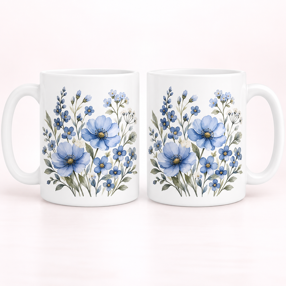Blue Wildflower Watercolor Mug – Botanical Floral Coffee Cup — product mockup