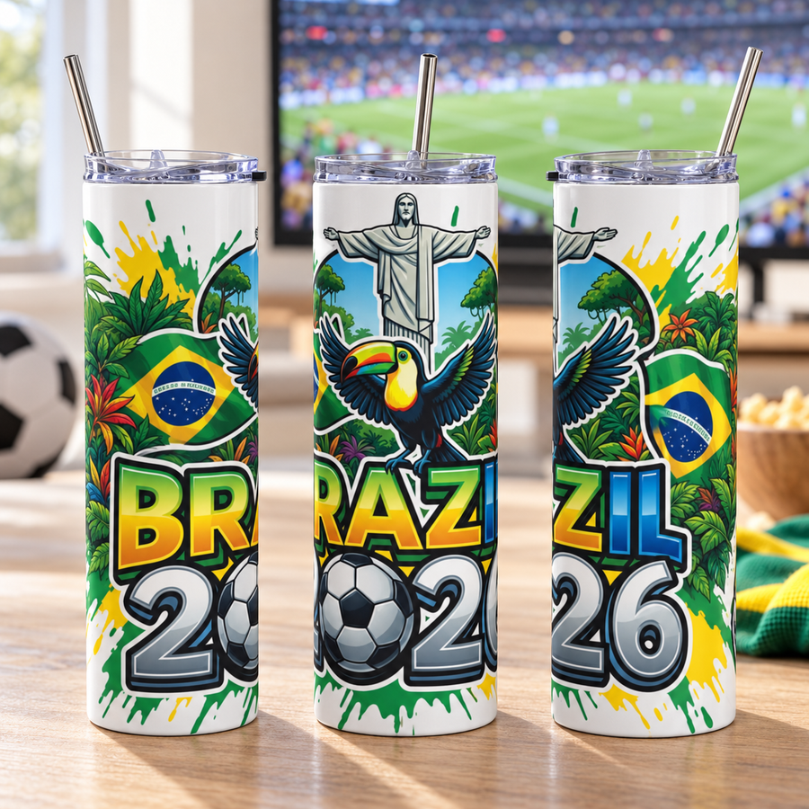Brazil 2026 Football Tumbler – Insulated Soccer Fan Cup